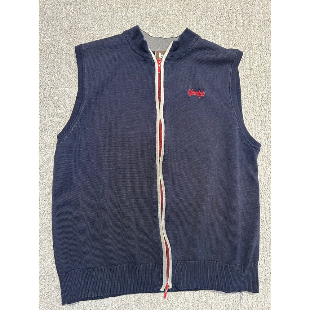 Wendy's Uniform Vest Men's‎ XL Full Zip Navy Red Trim Barco Uniforms Workwear